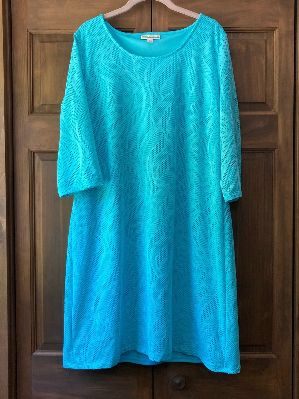 Dana Buchman Turquoise Modern Lace 3/4 Sleeve Dress XL